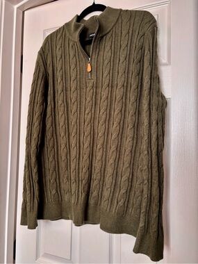 Men's Olive Cable Quarter-Zip Sweater by Jmierr